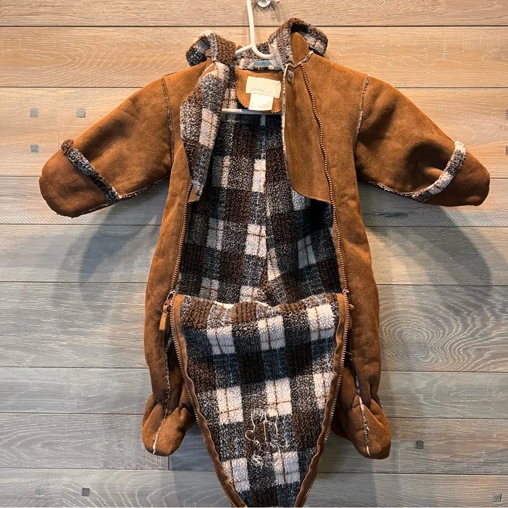 La Petite Rothschild Baby Bunting Snowsuit Suede Like Plaid Sherpa Lined 6/9‎